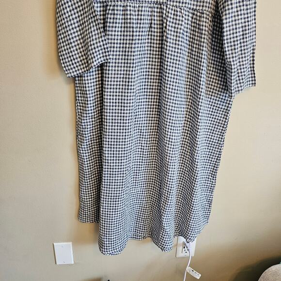 Lintico Linen Check Long Sleeve Midi Dress Firth Medium Blue and White - Picture 4 of 6